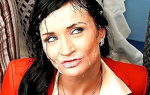 Euro MILF Sandra Key getting soaked with semen during bukkake party